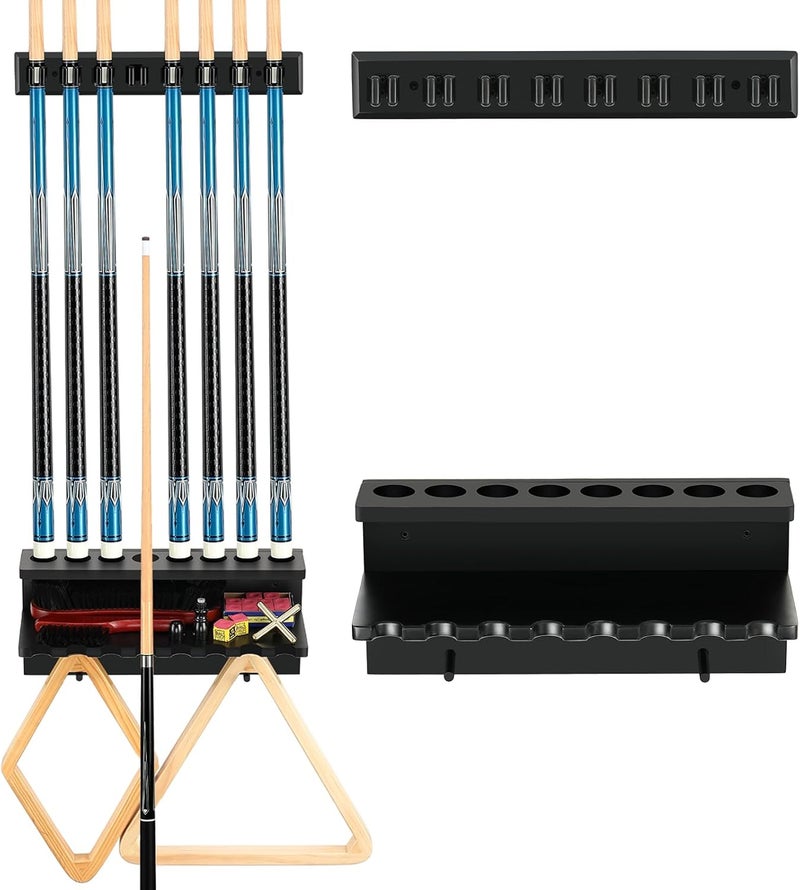 EXTCCT Pool Cue Rack Stick Holder Billiards Pool Cue Rack Hardwood Pool Cue Set Holder for 8 Cues Sticks Storage Pool Table Accessories Equipment Organizer - Image 1
